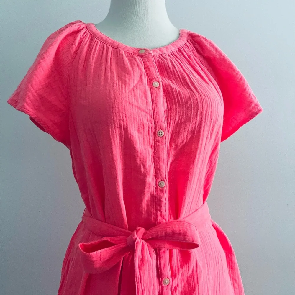 Vineyard Vines Gauze Neon Rose Shirt Dress Large - Picture 3 of 7